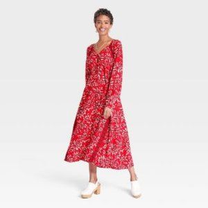 Knox Rose red floral long sleeve kaftan midi / maxi dress